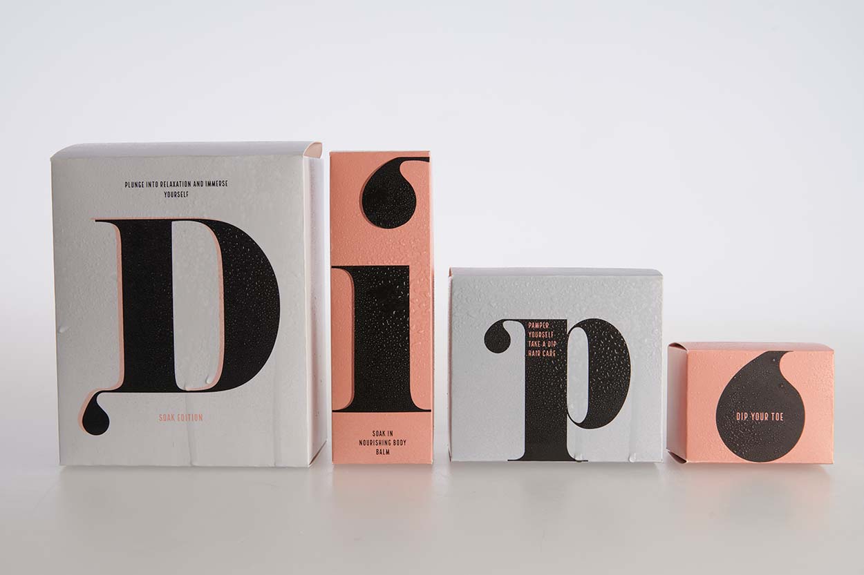 Graphic Design Work By Lily Tye showing Dip cosmetics range packaging