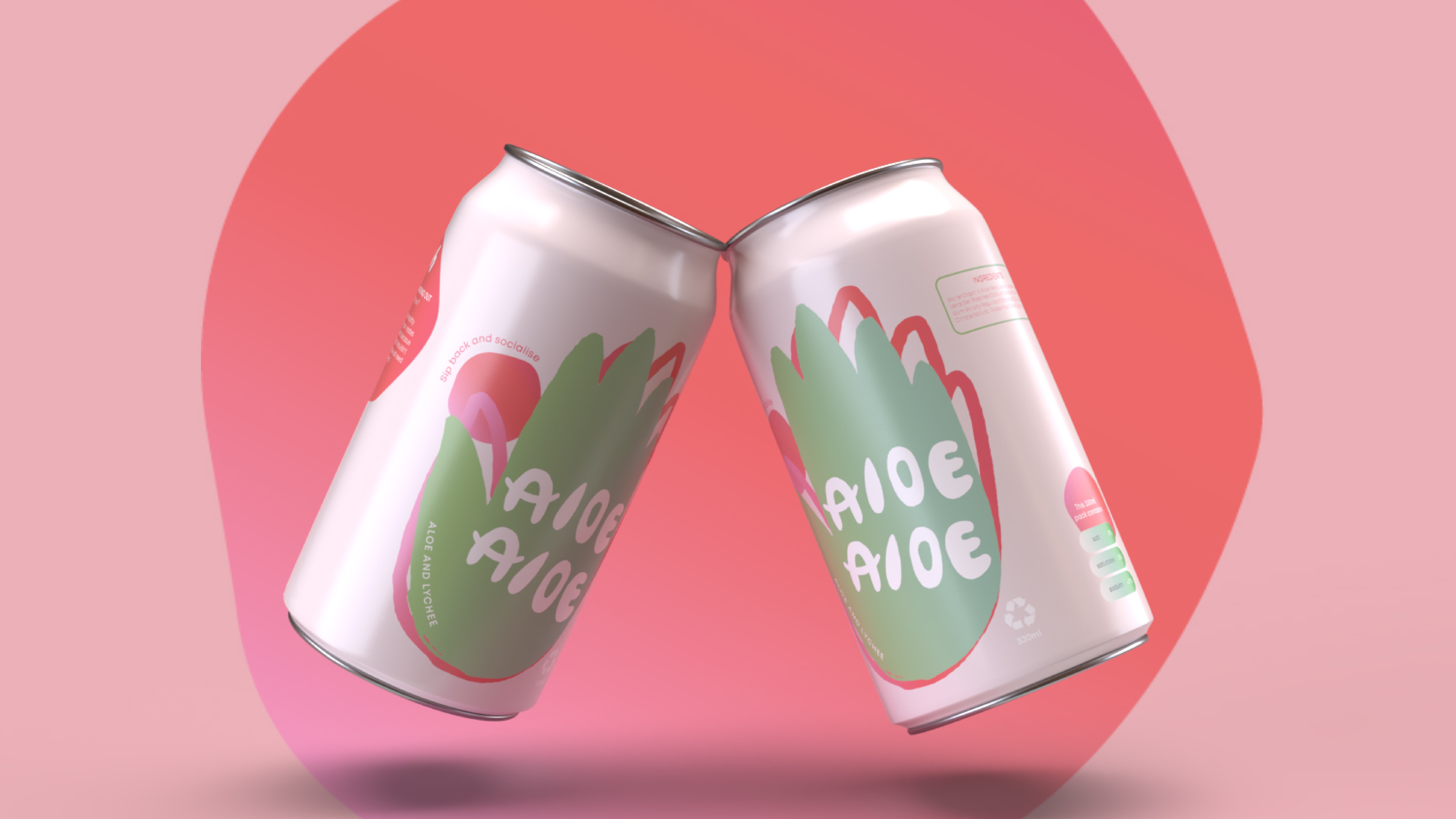 BA Graphic design work by Aemelia Rose Turton showing two wellness cans clinking.