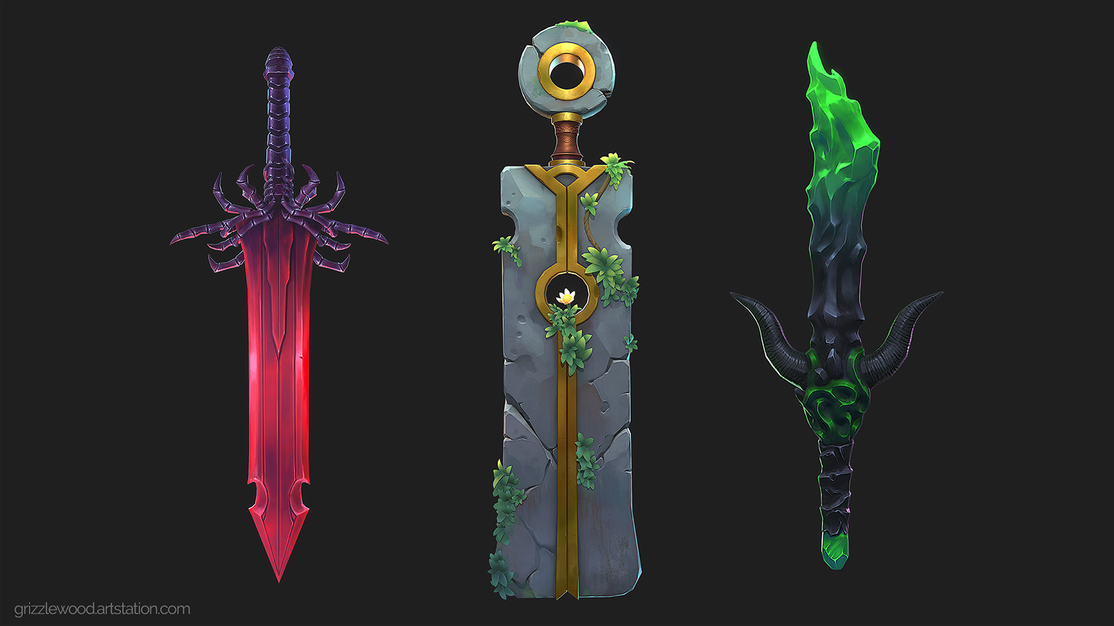 A collection of stylised, hand-painted swords inspired by the style of World of Warcraft by BA Games Art and Design student Adam Wood.