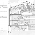 BA Architecture work by Alexander Dersiley showing technical details and a detail section of the Innovation Warehouse proposal.