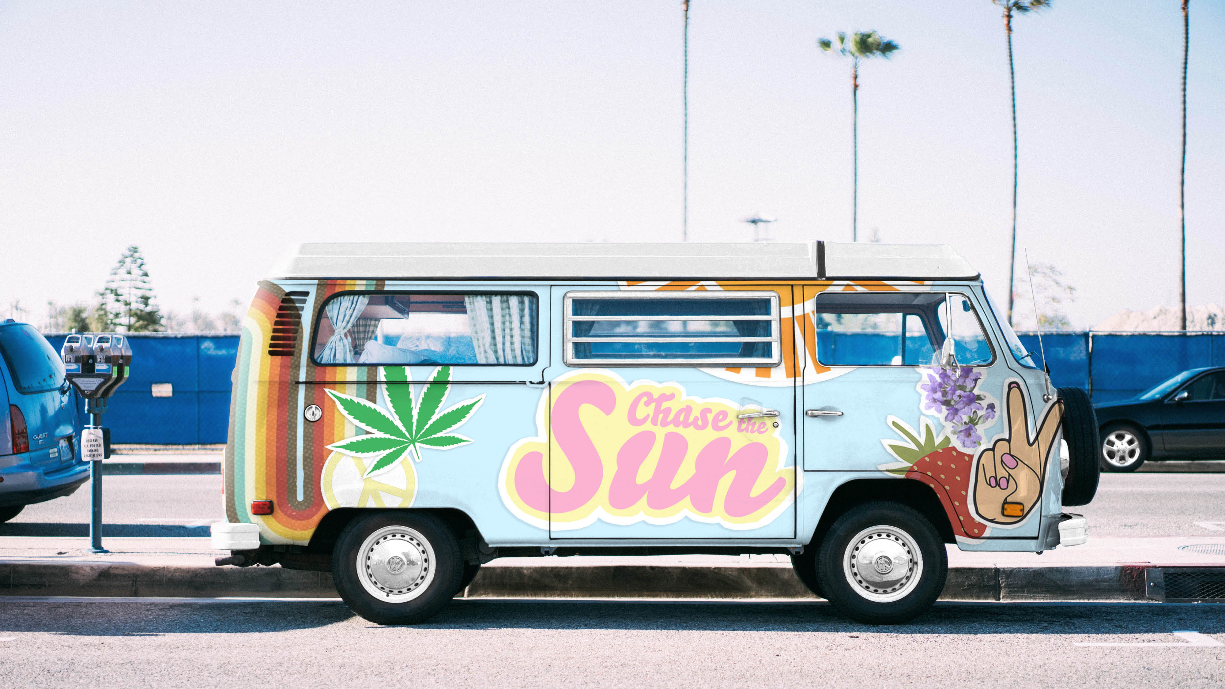 BA Graphic Designers work by Amber Mills-Rist showing the chase the sun campervan advertisement.