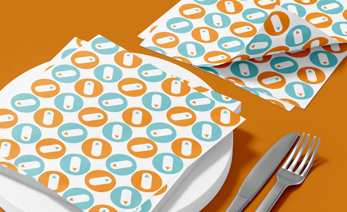 BA Graphic Communication work by Anais Carla Smith showing an image of a napkin with The Full Load‚ logo pattern.