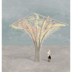 BA Architecture work by Caitlin Meier showing a conceptual collage of a man and a column filled with foliage.