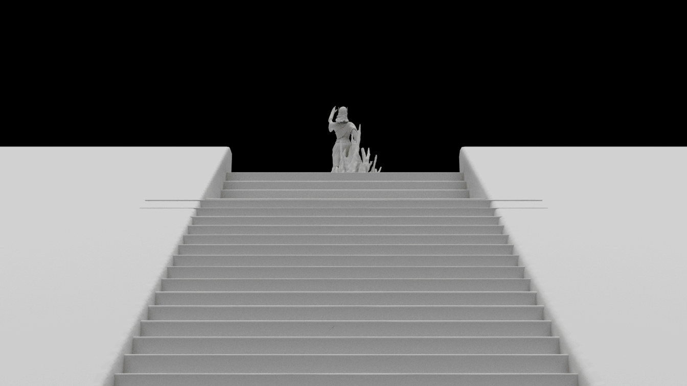 A series of images created by Caroline Roug√© depicting the process breakdown of the staircase scene