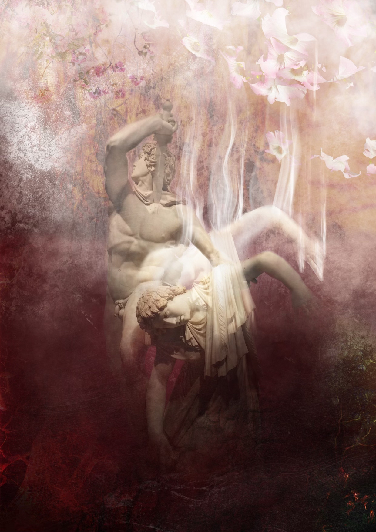 BA(HONS) Fine Art work by Chloe Summer showing a rich coloured atmosphere and classical sculpture.