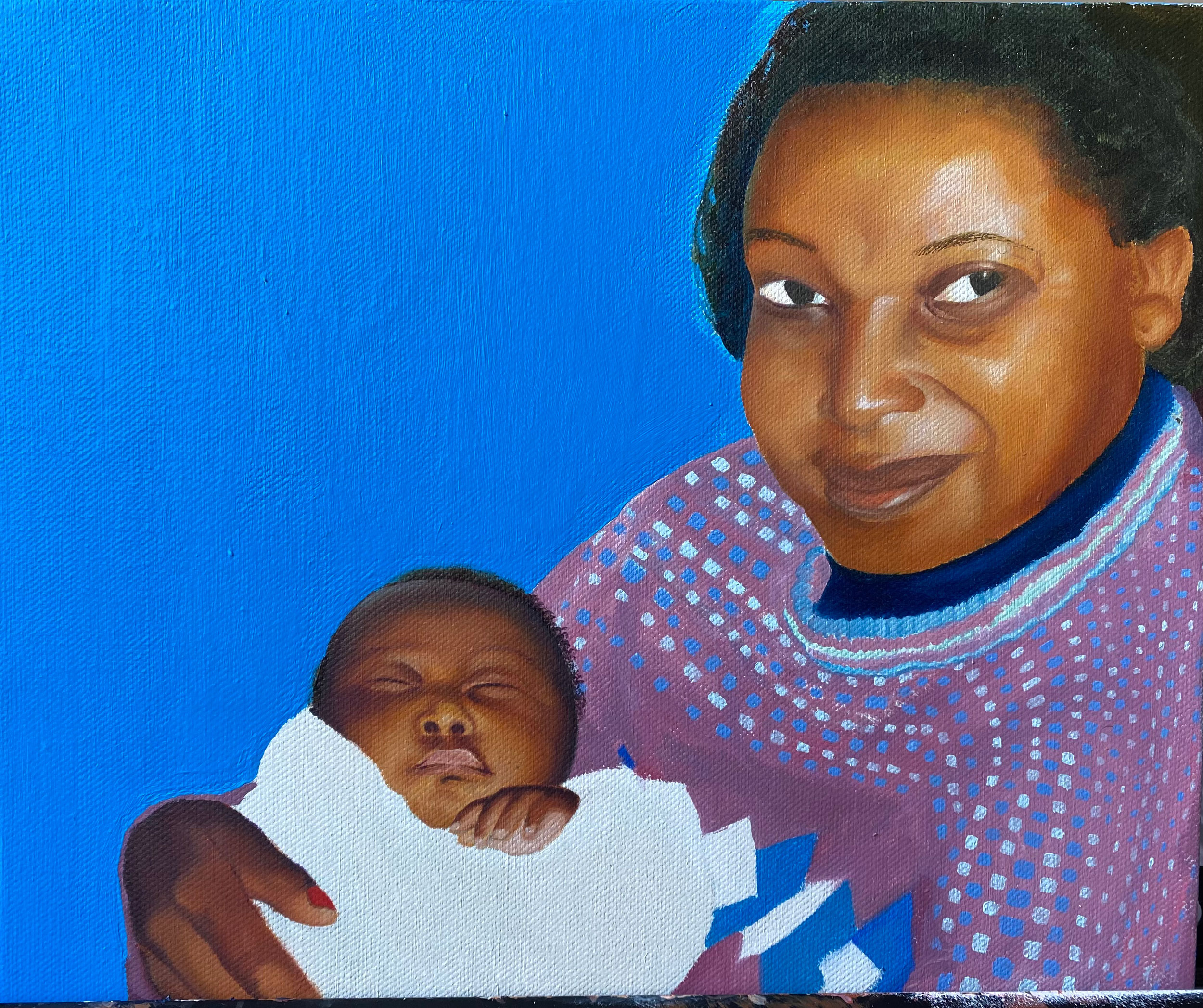 BA Fine Art work by Clara Mukasa showing a woman cradling an infant.
