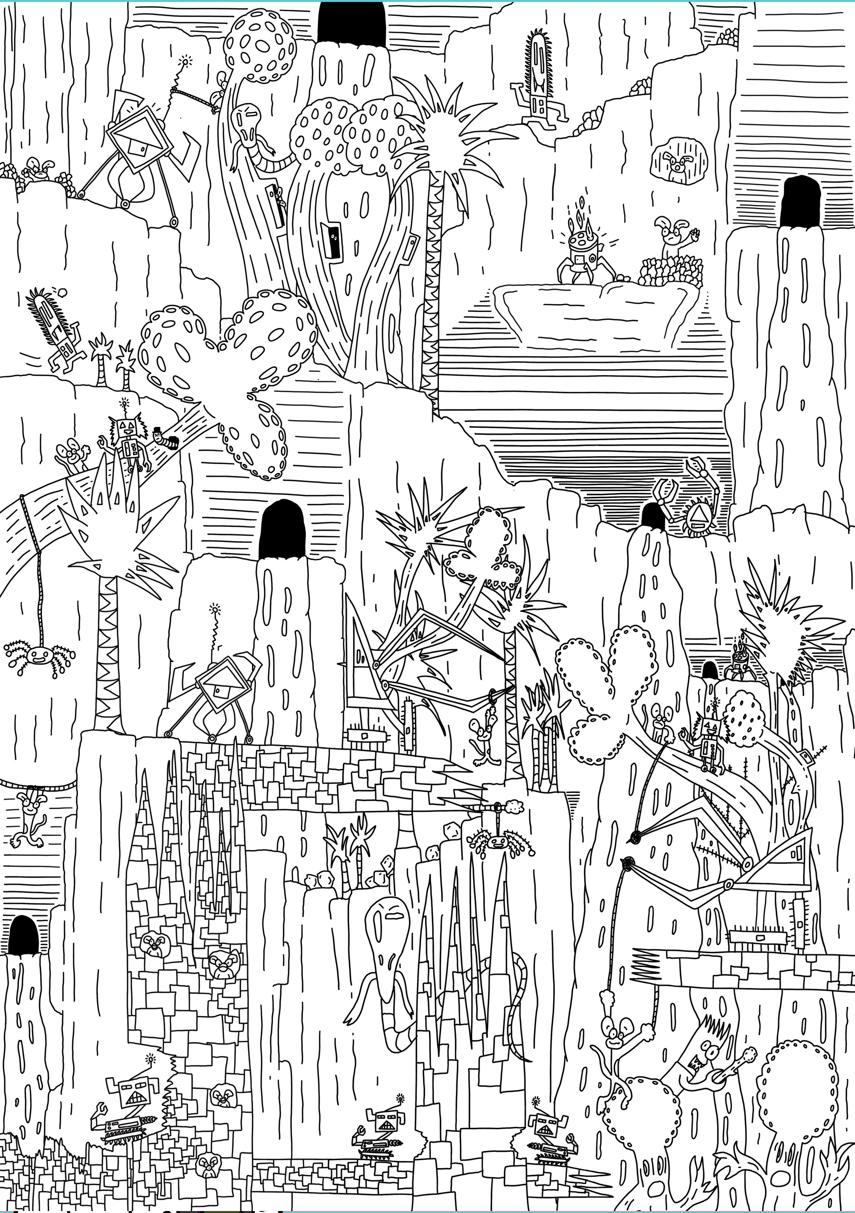 Illustration artwork by Craig Bulloch for A2 colouring in poster themed around deforestation