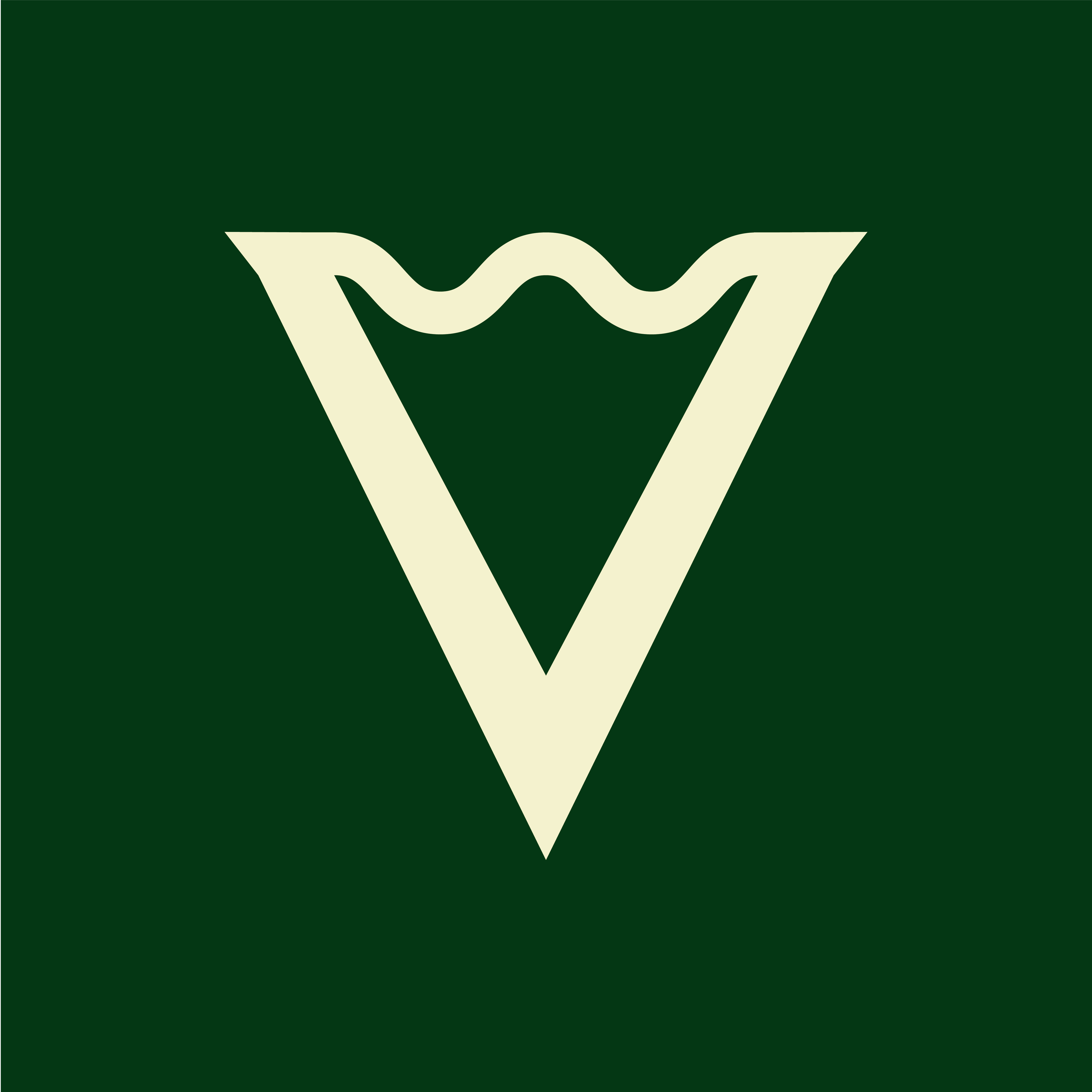 Thumbnail for video asset shows the letter V in off-white on a dark green background, with the shape of waves as though there is a body of water held in the letterform