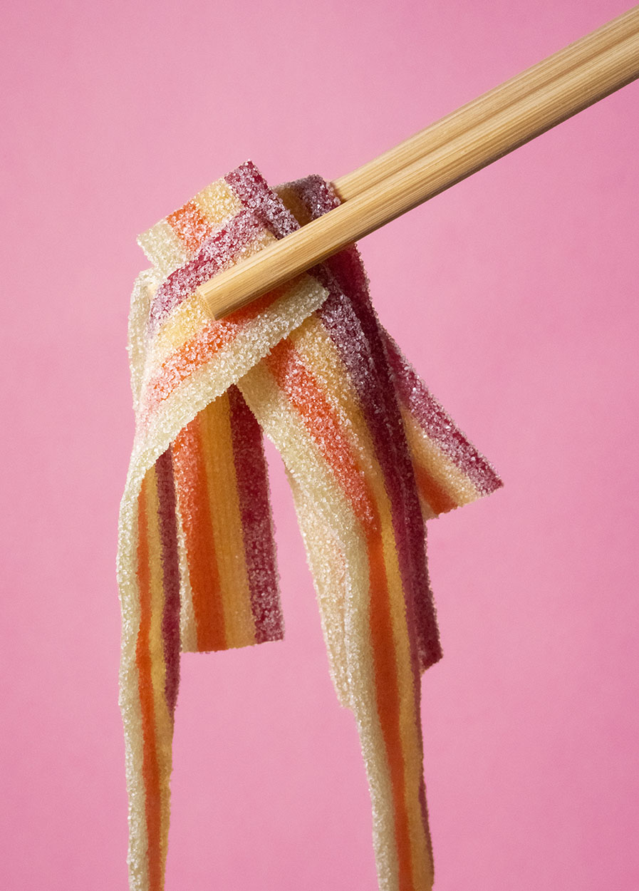 Instead of using chopsticks for noodles, why not use them for fizzy rainbow belts.