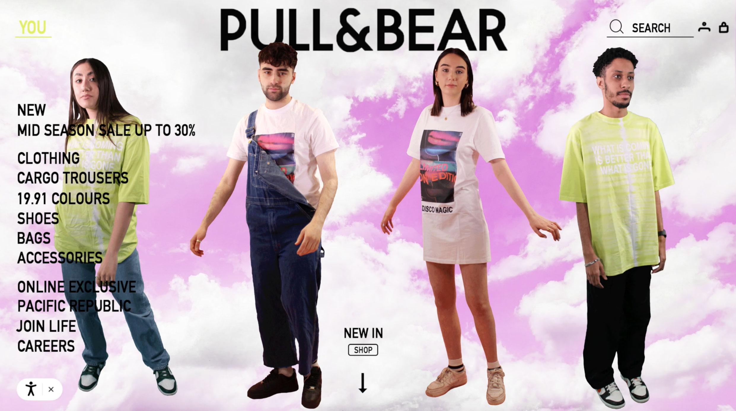 BA Fashion Communication&Promotion work by Ellie Hewitt showing a GIF for Pull&Bear's unisex collection on their website.