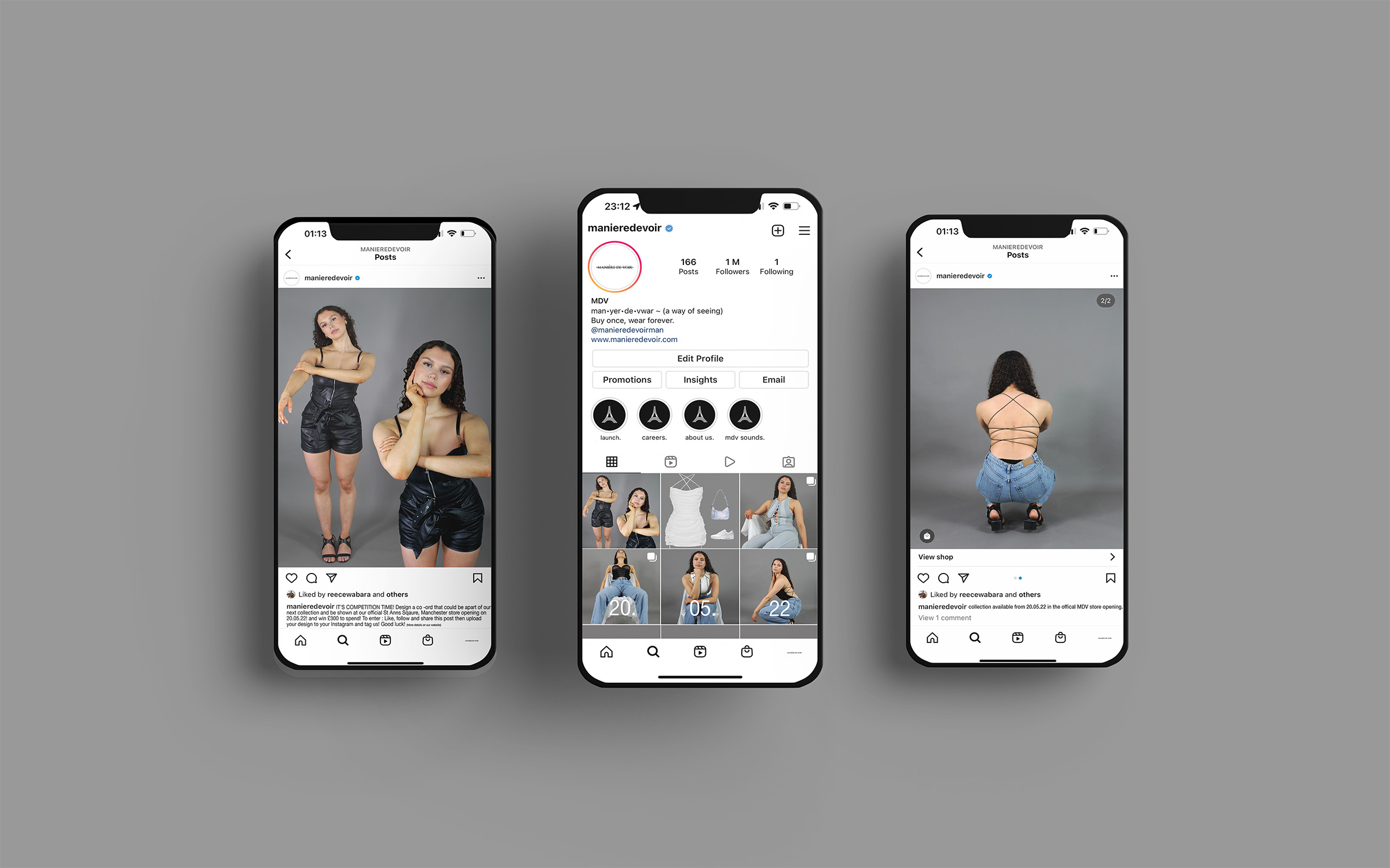 BA Fashion Communication&Promotion work by Ellie Hewitt showcasing an Instagram mock up of Maniere De Voir's proposed upcoming store.
