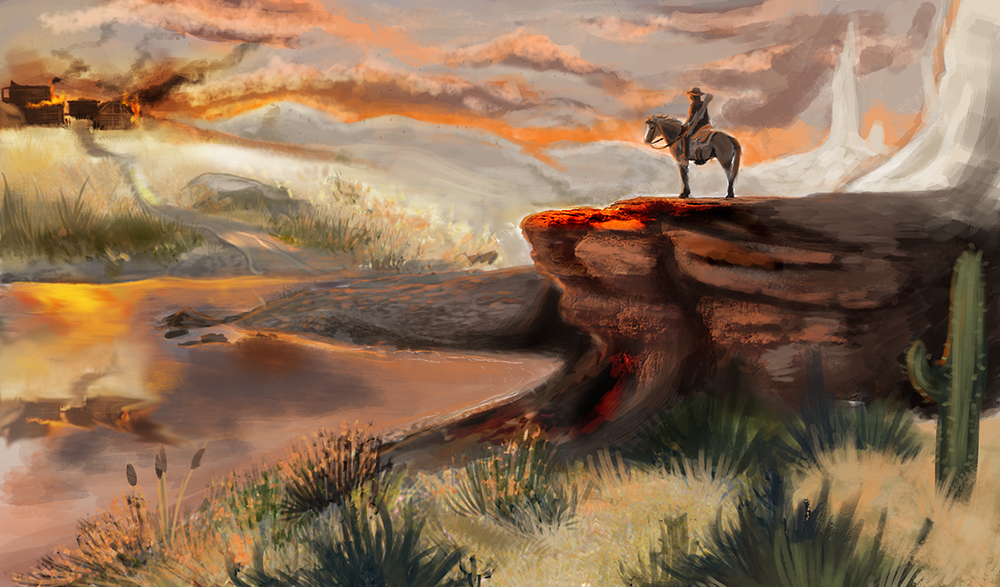 BA Hons Game Art and Design work by Emily Beck showing a Rockstar Game; Red Dead Redemption inspired scenery piece.