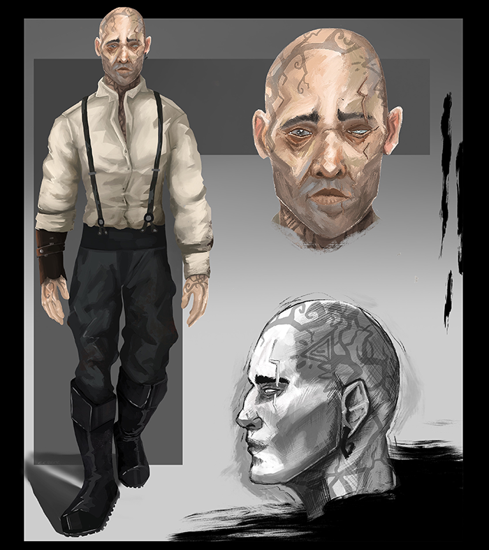 BA Hons Game Art and Design work by Emily Beck showing a reformed witch in the renowned style of Dishonored, mimicking the style of Arcane Concept Artist Cedric Peyravernay