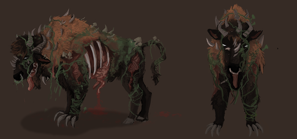BA Hons Game Art and Design work by Emily Beck showing A monster concept inspired by CryTek's Hunt Showdown.