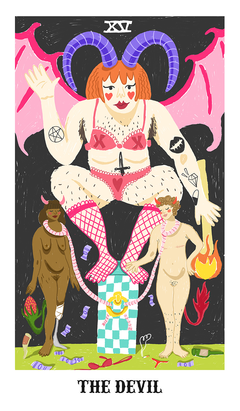 BA Illustration work by Emily Foster showing a close up of the devil tarot card design.