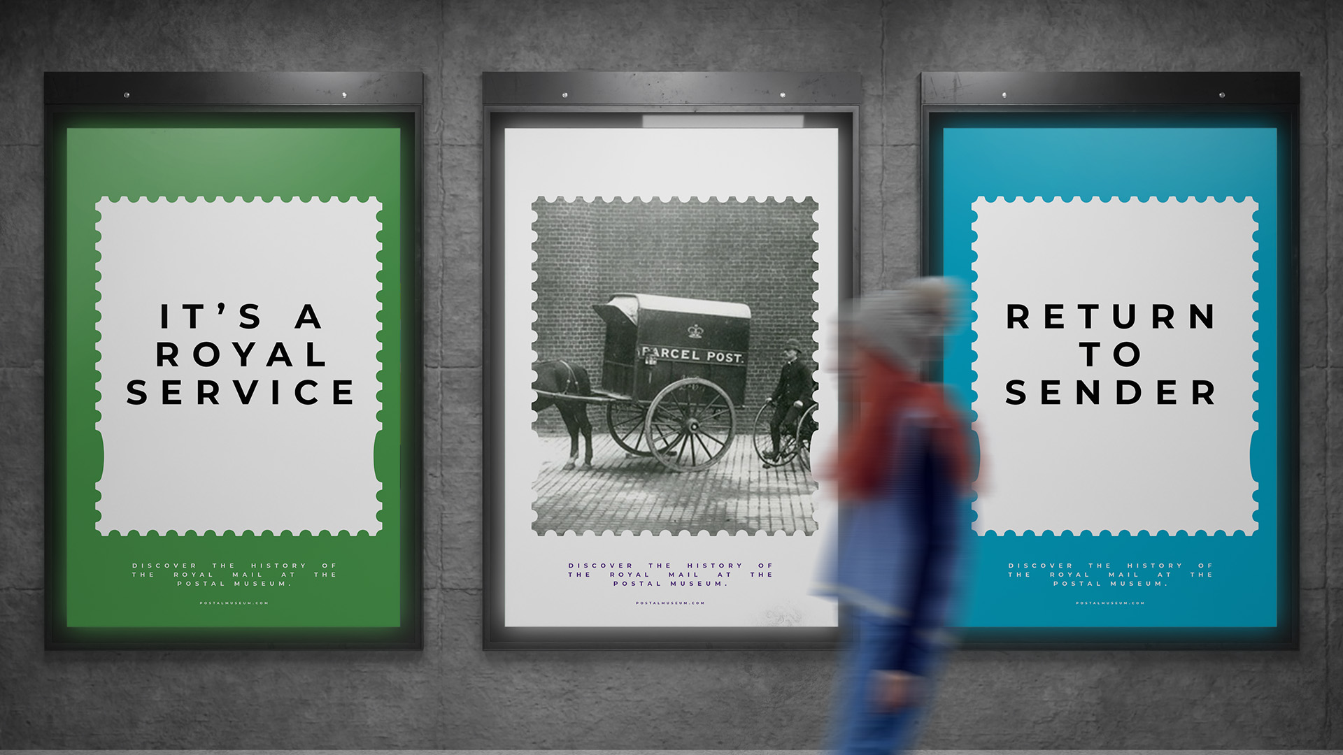 Fully realised cultural identity project for the Postal Museum part of BA Graphic Communication work by Emily Wells.