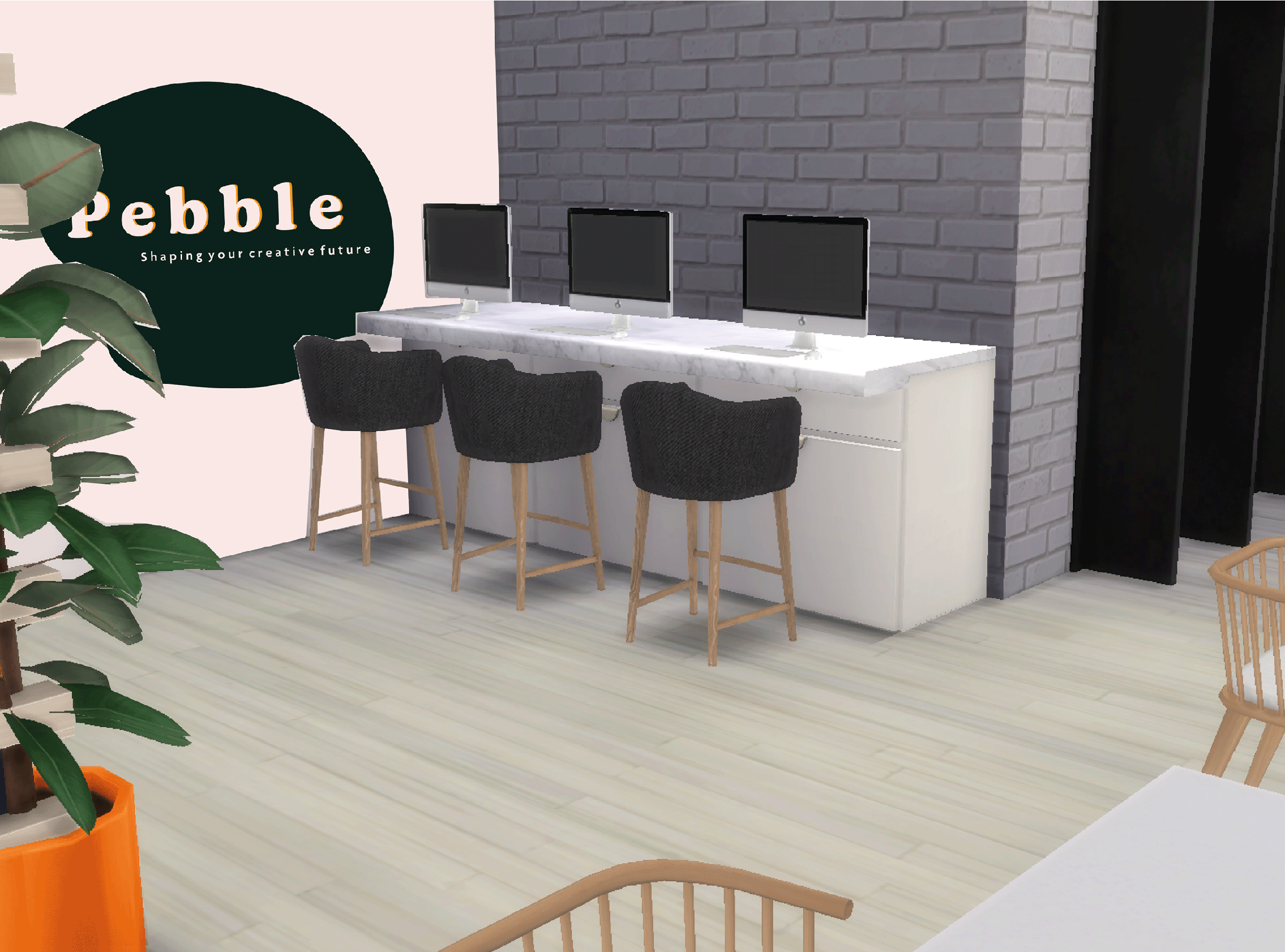 Visual mockup of the interior design of Pebble Studios