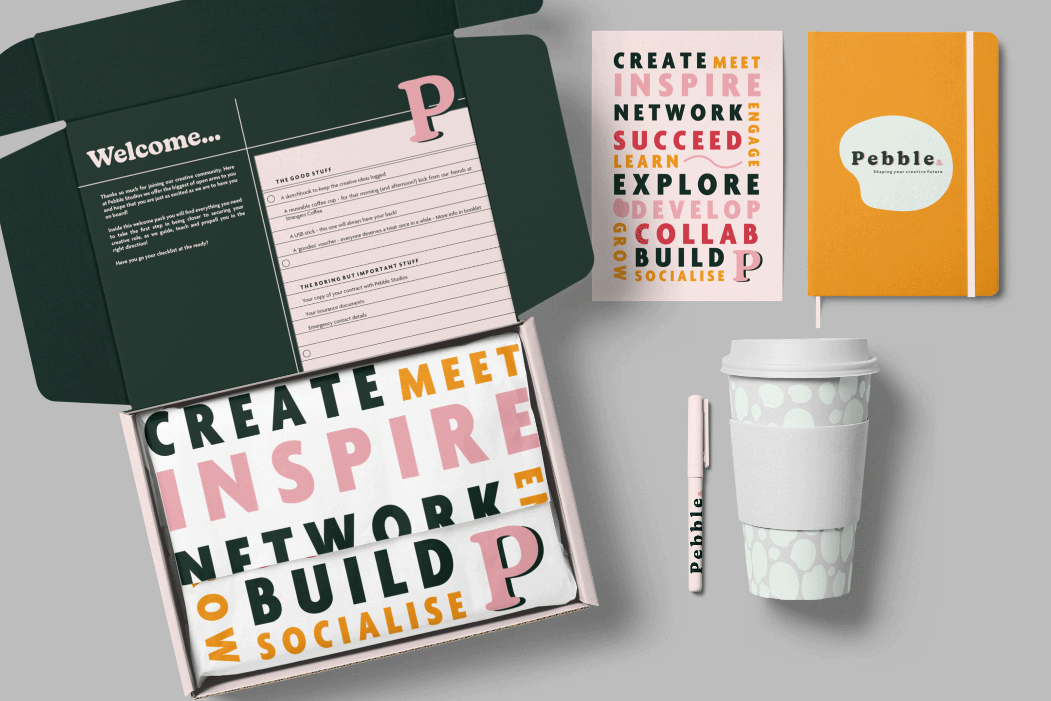 A visual mockup of the welcome pack as part of Erin's final major project