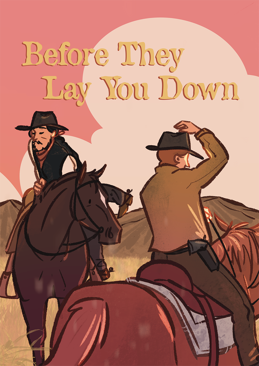 The cover of a comic titled 'Before They Lay You Down' by Georgia Holland showing two cowboys on horseback at sunset.