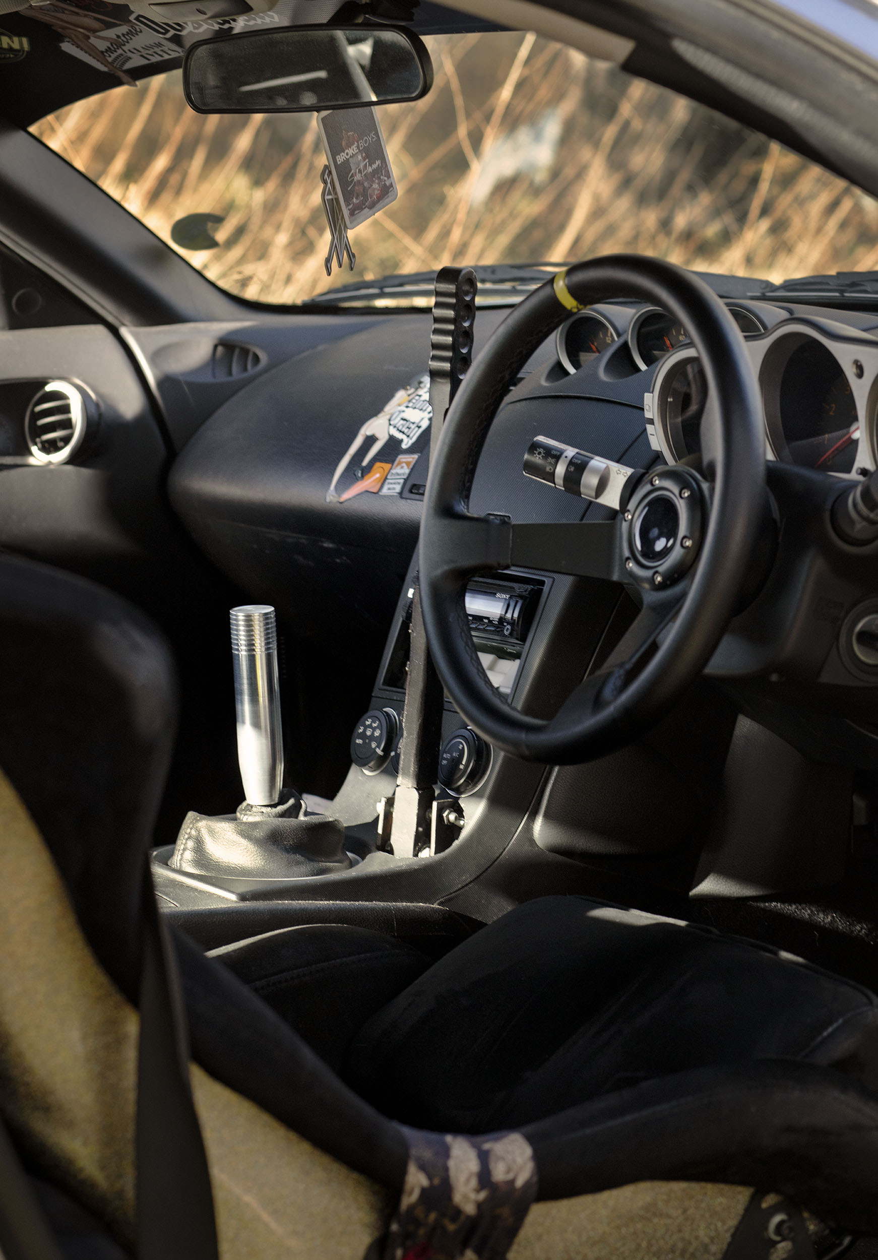 BA Photography work by Georgia Wilding-Glendye showing the interior of a 350Z Nissan drift car.