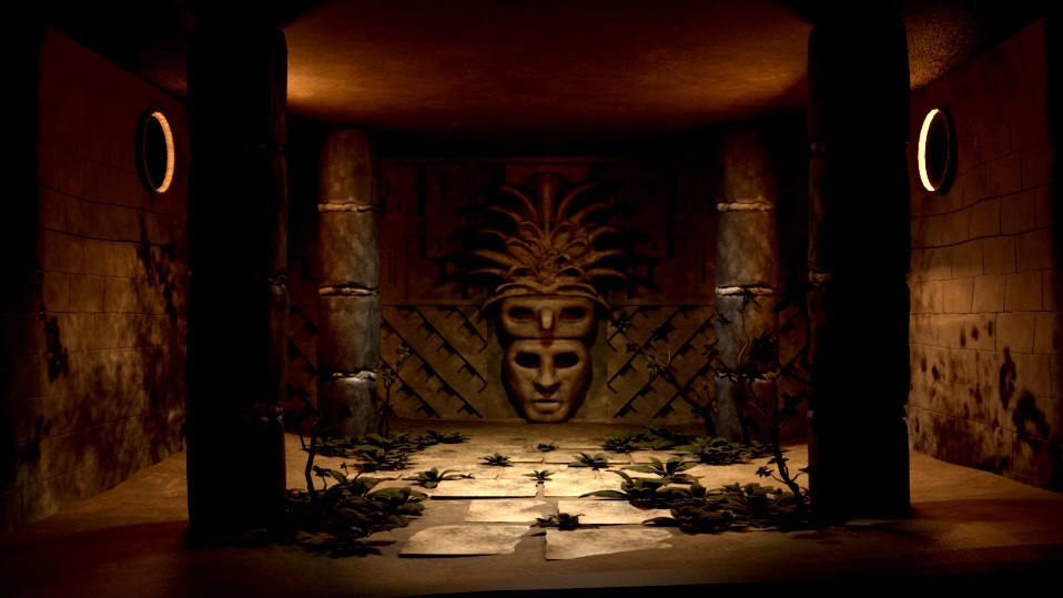 BA Animation work by Isabelle Thompson showing a temple depicting the Mayan God Kinich Ahau