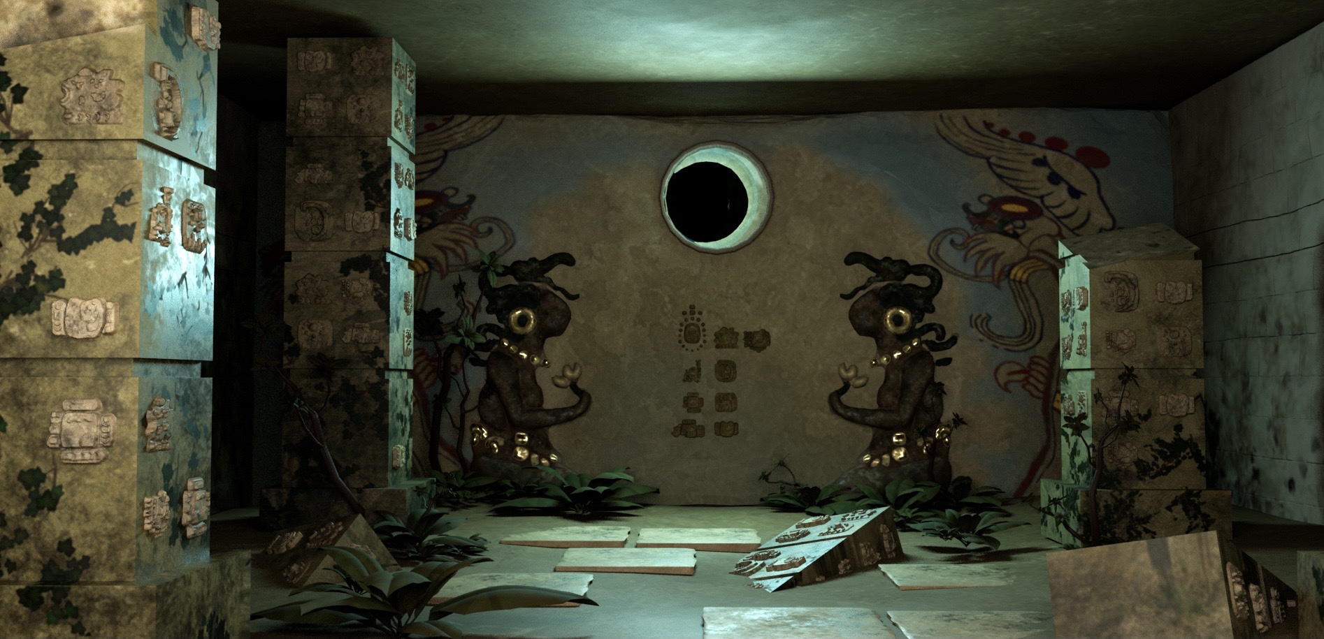 BA Animation work by Isabelle Thompson showing a temple depicting the Mayan Goddess Ix Chel