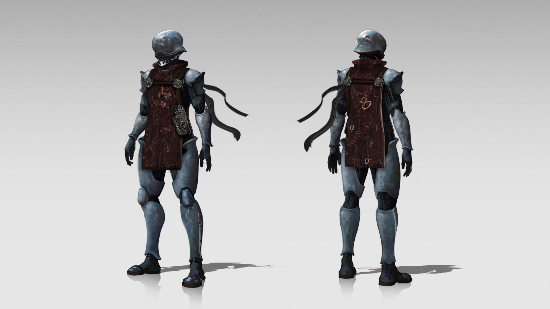BA Games Art & Design work by Jake Miller. A character sheet showing the front a rear view of an Unda Pilot's armour.