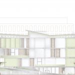 BA (Hons) Architecture work by Jane Ezechi showing Front view of community centre proposal.