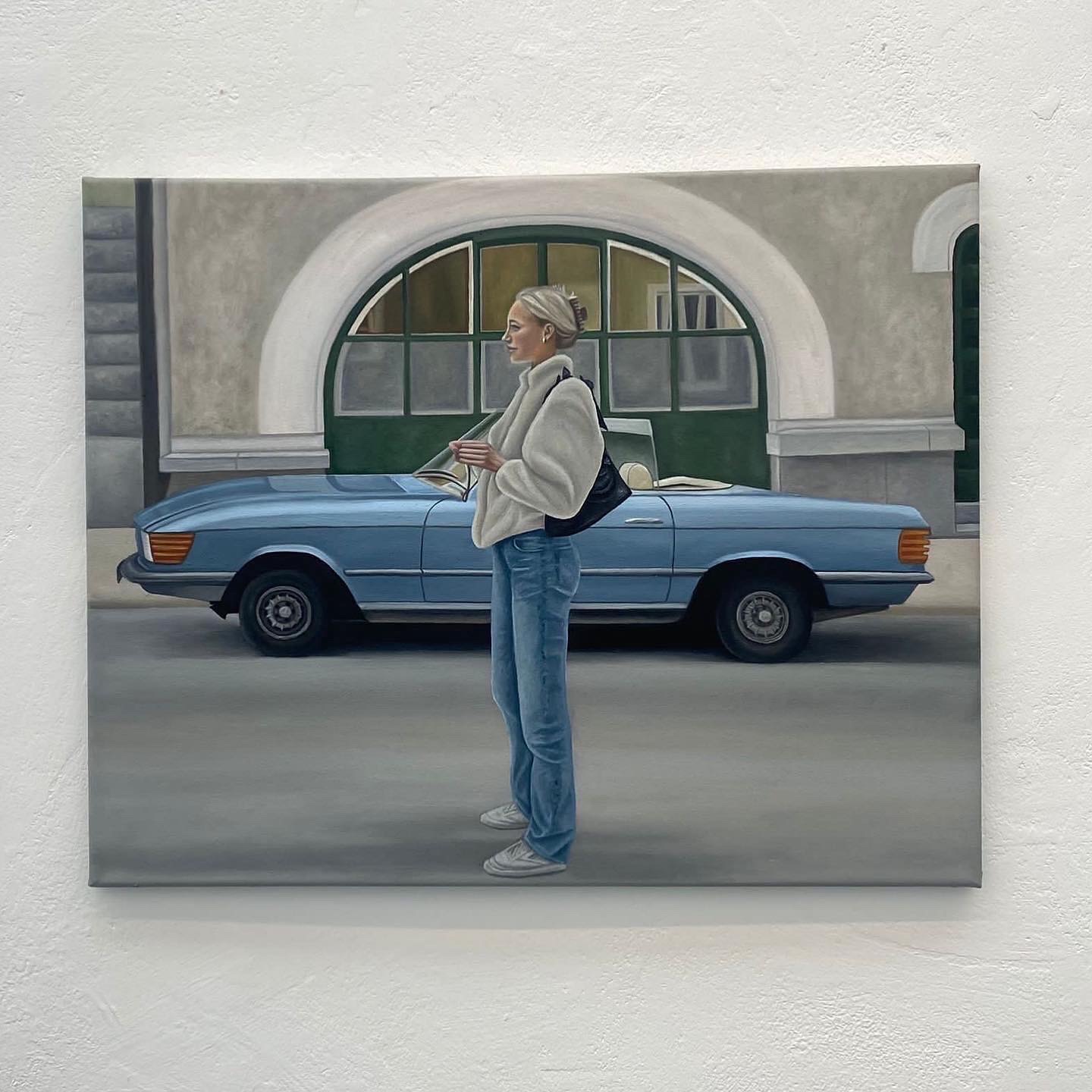 BA Fine Art work by Jessica Fearon showing a girl standing in front of a blue car