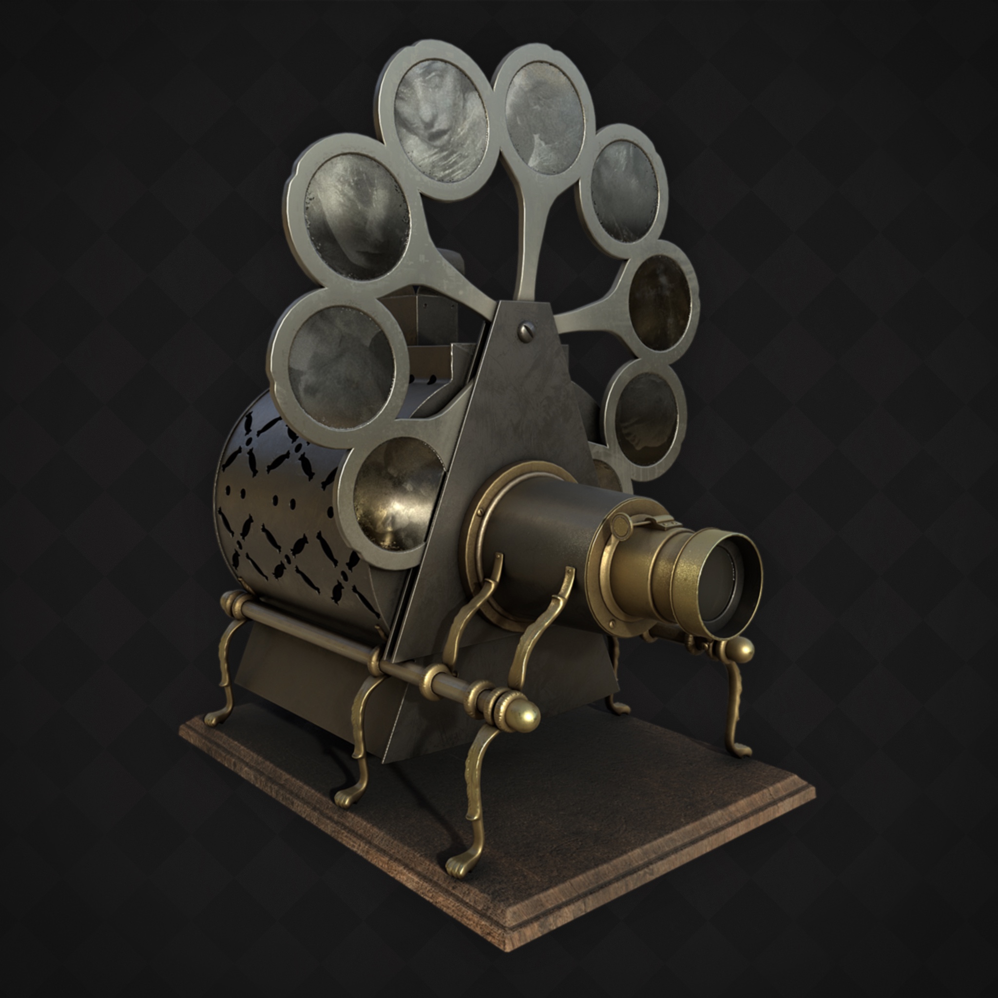 BA(Hons) Game Art and Design work by Jessica Wilson depicting a 3D model of an 1890's magic lantern projector.