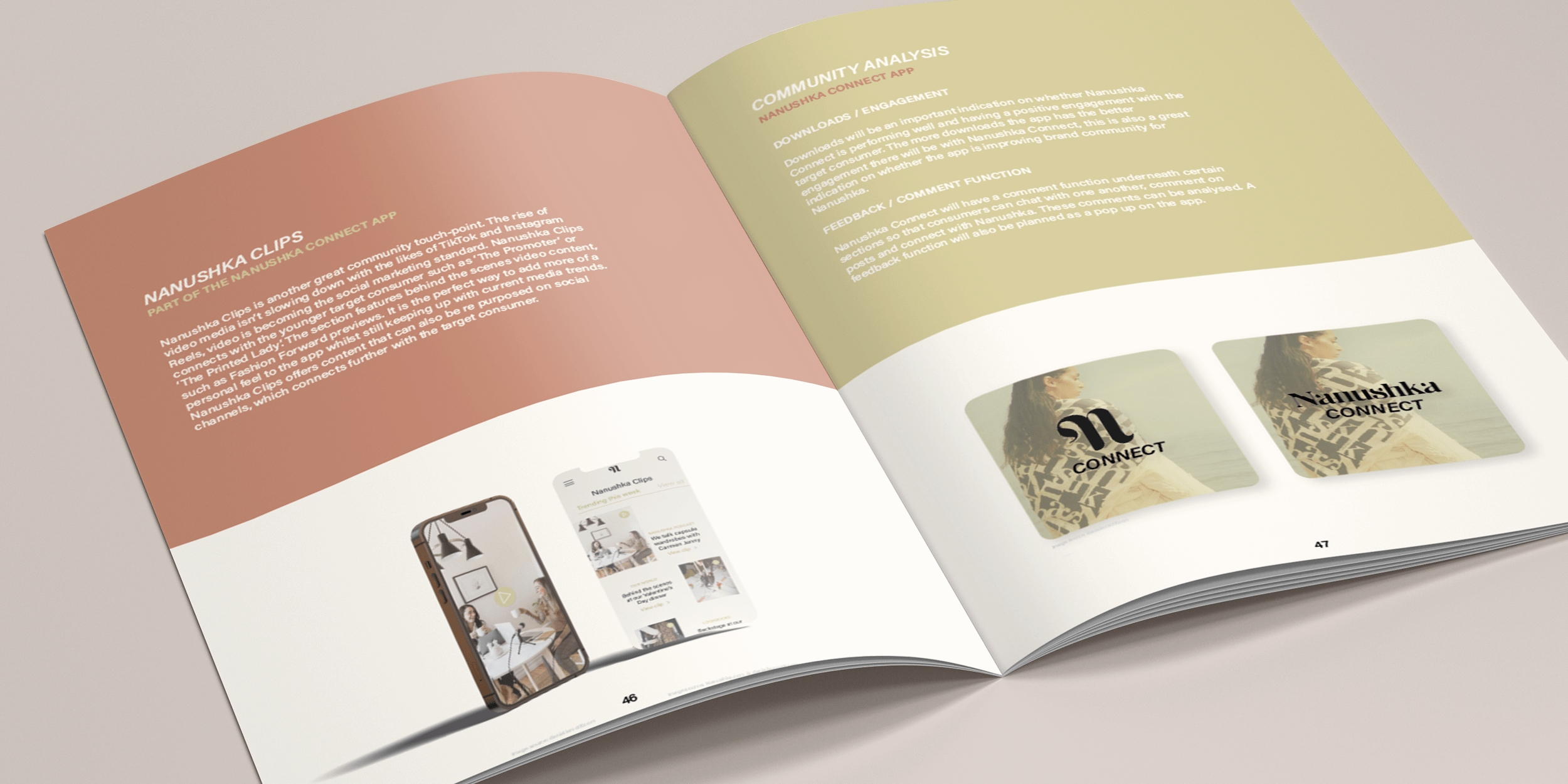Mock-up shows an strategy document by fashion communication and promotion student Jodie Moss.