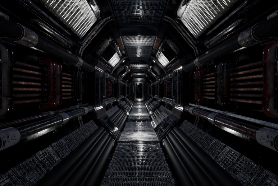 BA Animation work by Juan Murrell showing a still image of a spaceship interior developed in Maya and Unreal Engine 4.