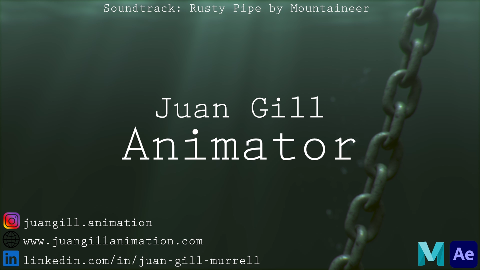 BA Animation work by Juan Murrell showing a compilation of animated pieces, ranging from 3D character animation in Maya to motion graphics using AfterEffects.