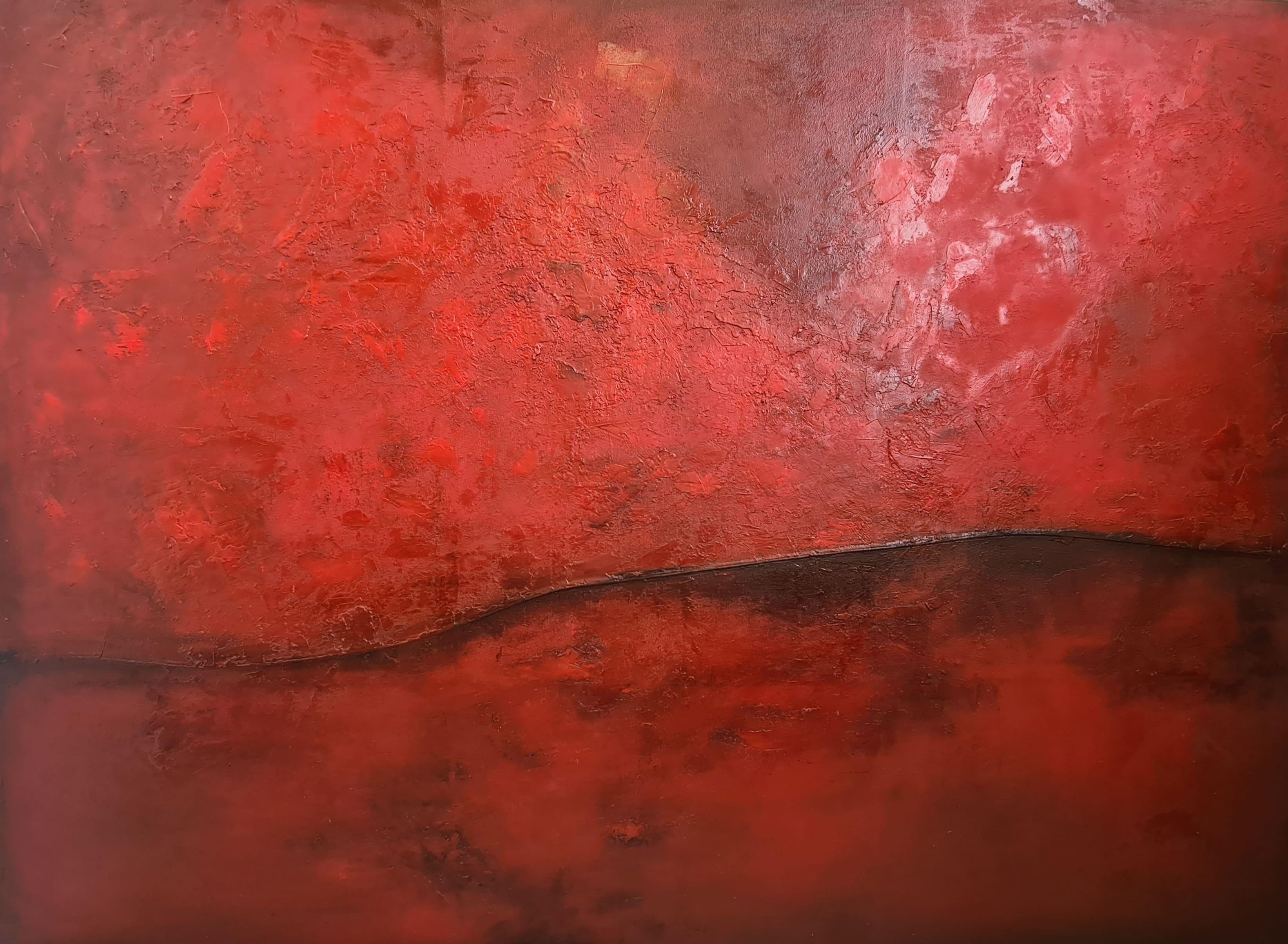 BA Fine Art work by Kamila Jakubiak. Image showing a red large scale canvas with high texture.