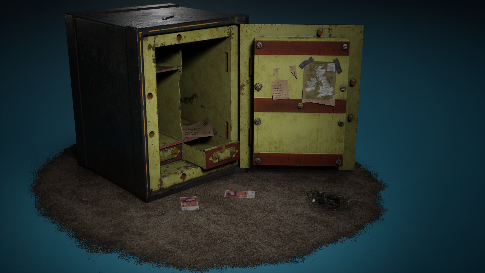 1890s safe 3D prop with storytelling components.