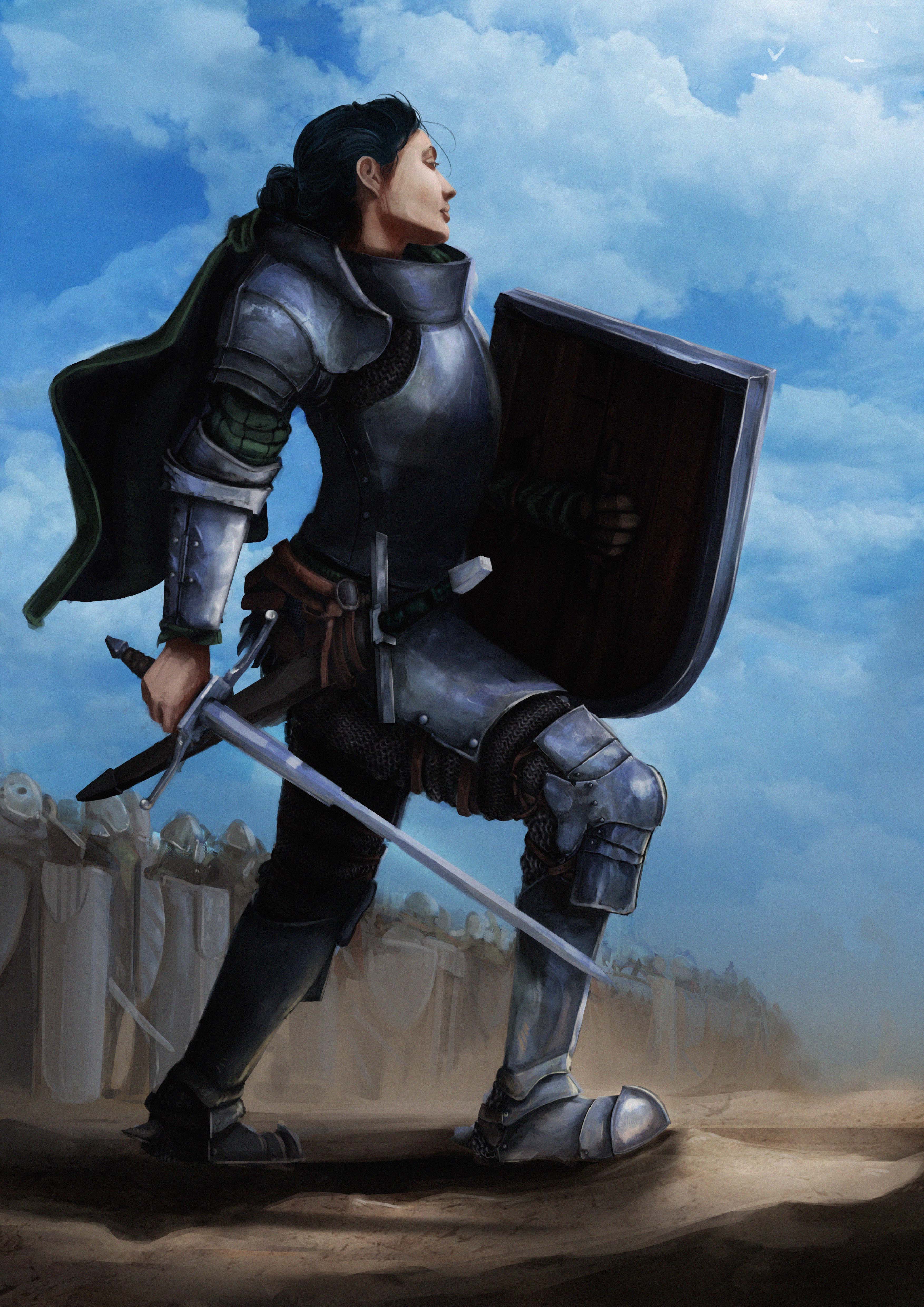 BA Games Art and Design work by Lorenzo Raganini showing a knight holding a shield and sword.