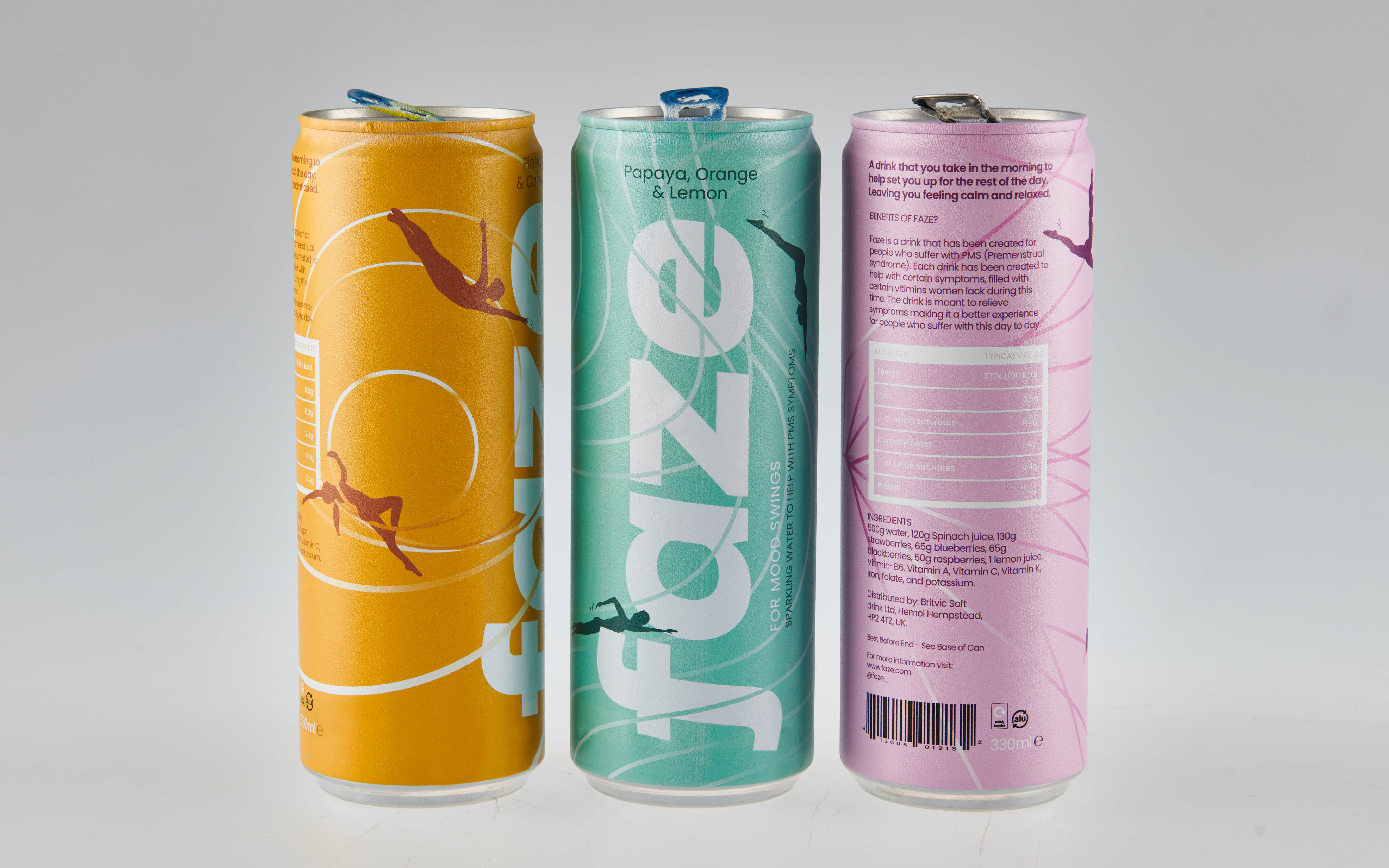 BA Graphic Design work by Lucy Howett. Brand Creation of a women's health drink, specifically for people during PMS (Premenstrual Syndrome). Filled with vitamins needed to help with period symptoms.