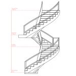 This detail highlights the stairs size and style. It is precast in concrete and clad in engineered wood with mismatched steel and glass handrails that were inspired by smoke formations.