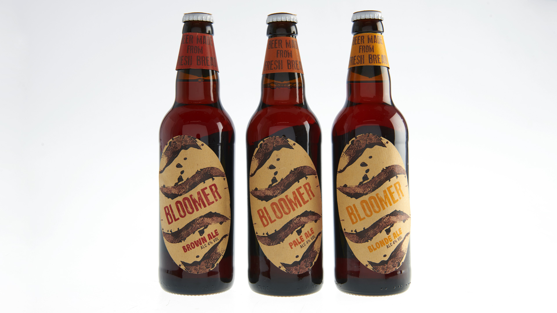 BA Graphic Design work by Megan Pearce showing beer bottles for the brand Bloomer.
