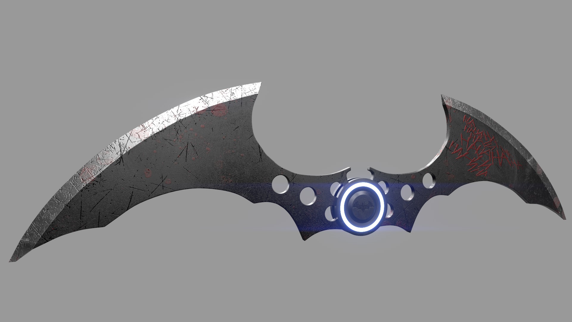 Batarang from The Arkham games damaged from use during the night and possession from the Joker