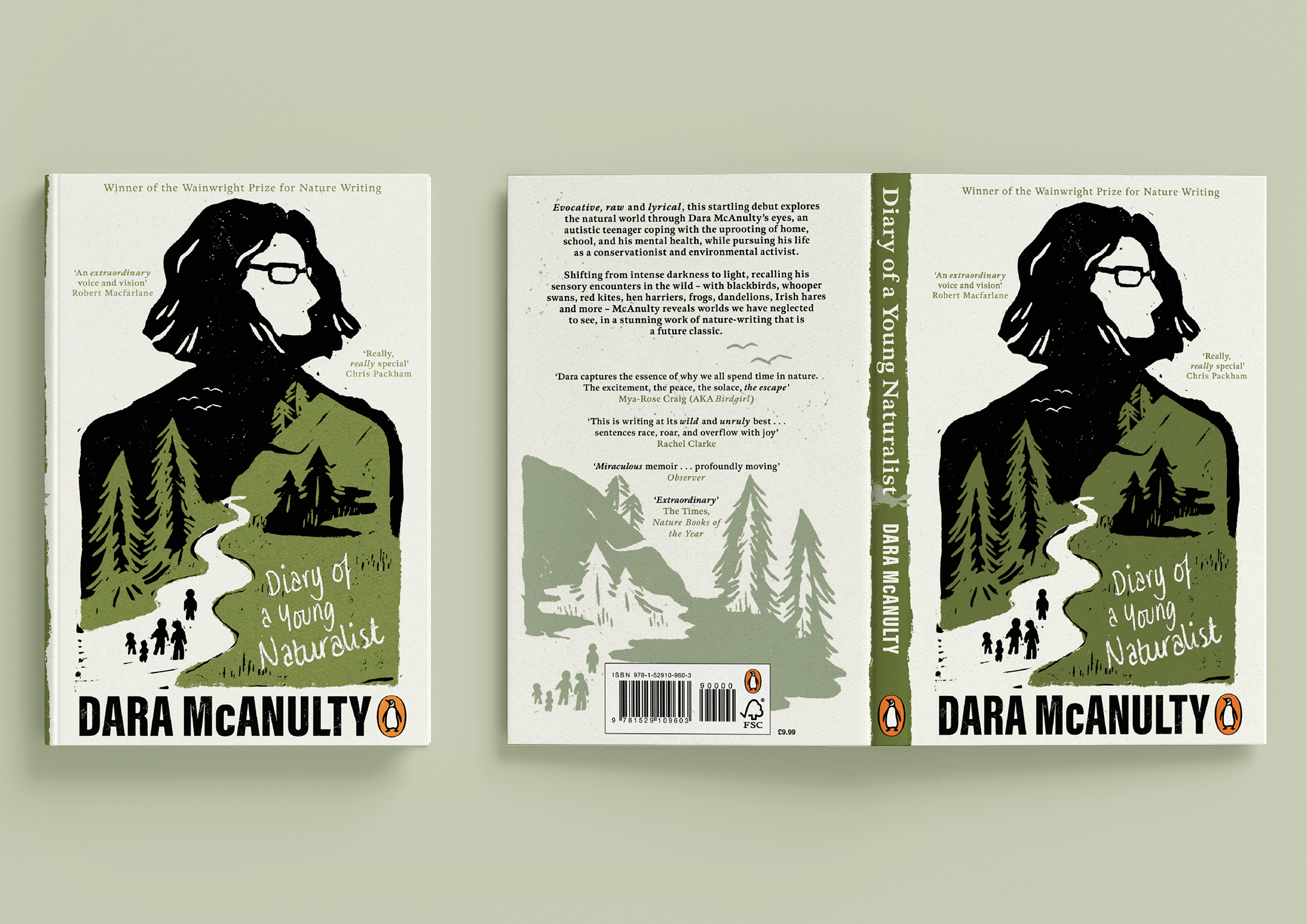 BA Design for Publishing work by Michaela-Jay Appleton, showing a book cover design. On the cover is a lino printed illustration of the author, with hand-rendered typography for the title.