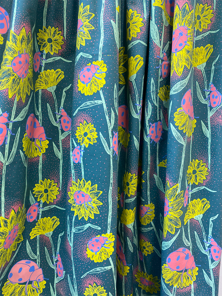 BA Textile Design work by Millie Richards showing a hand screen print design