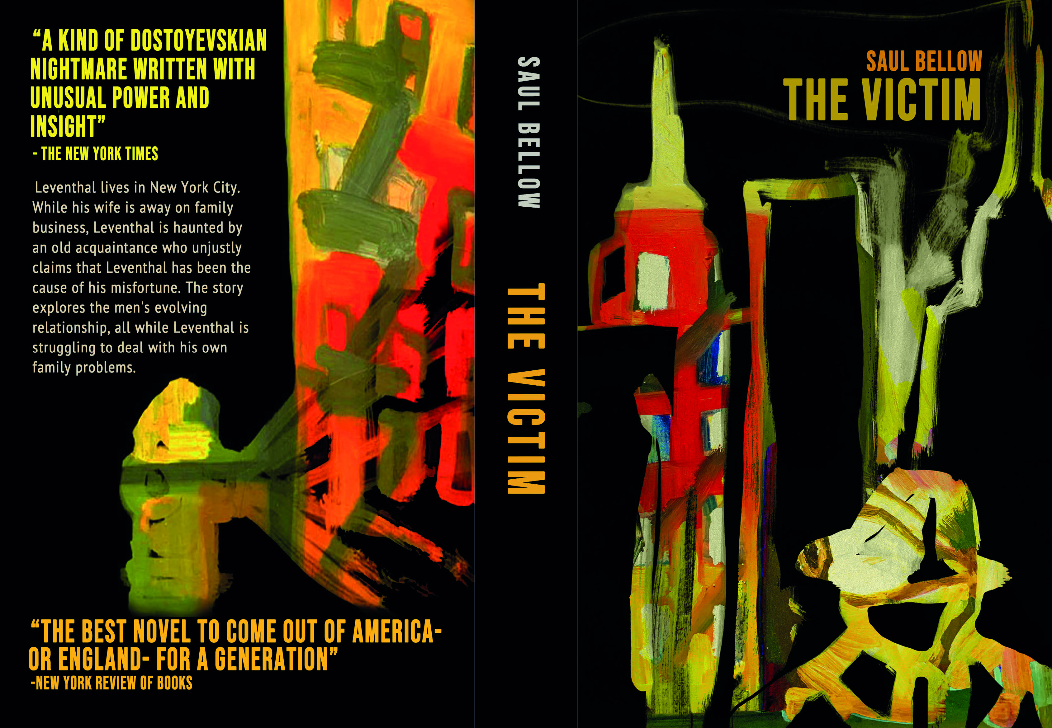 Abstract illustration using thick brushstrokes alongside black negative space, for a book cover of the classic novel by Saul Bellow, exploring Jewish identity through literature, by Naomi Scott