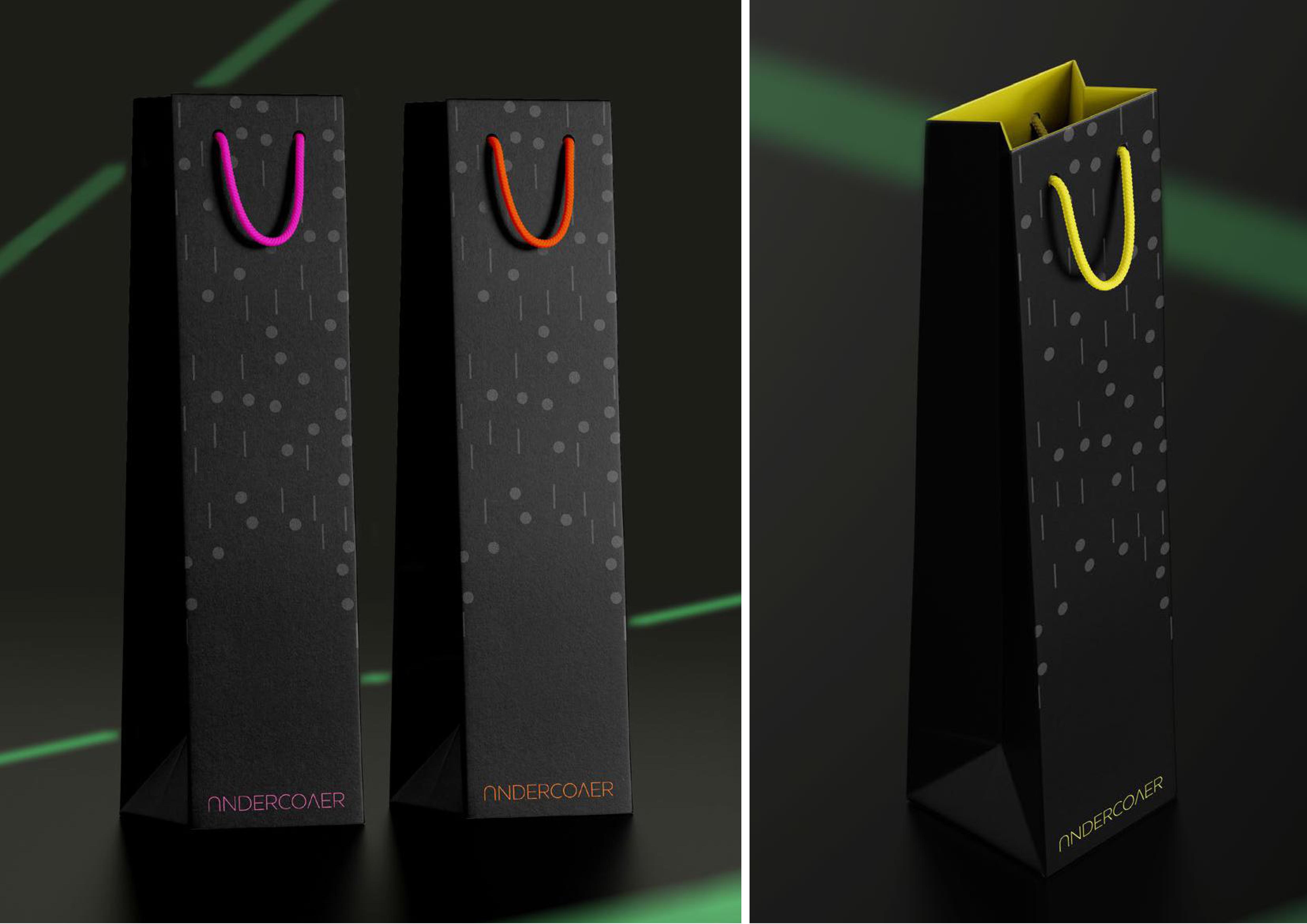 BA Graphic Design work by Niamh Sparrow showing morse code rain on black umbrella bags with a neon colour inside and colourful typography