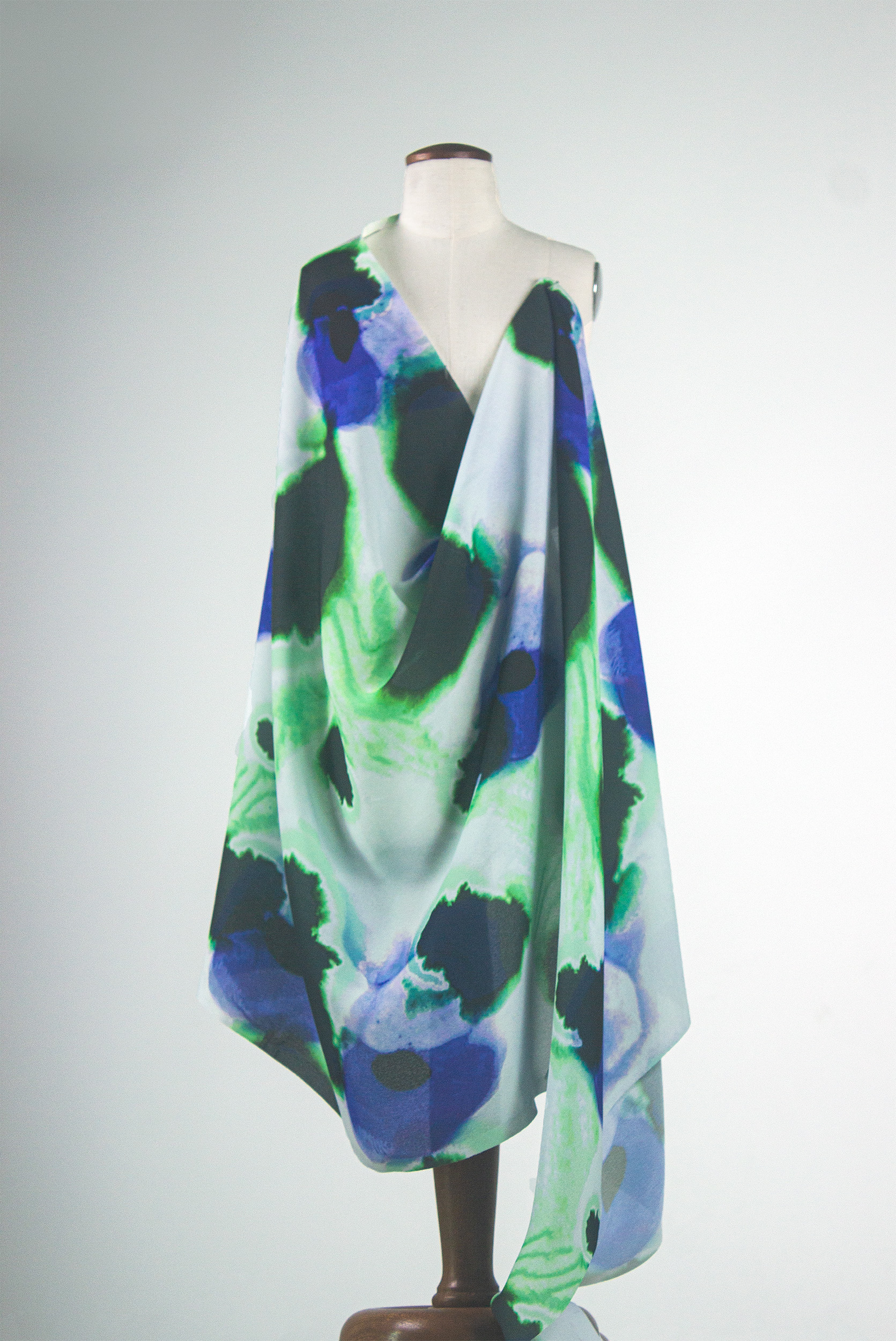 BA Textile Design work by Seren Faber displaying repeat print draped onto a mannequin.
