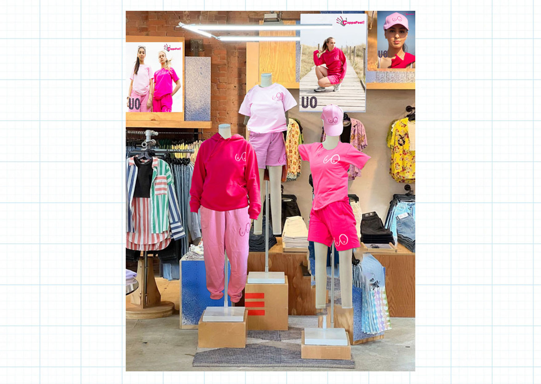 This Mockup shows how the collection would be featured in an Urban Outfitters store, with three mannequins as a feature