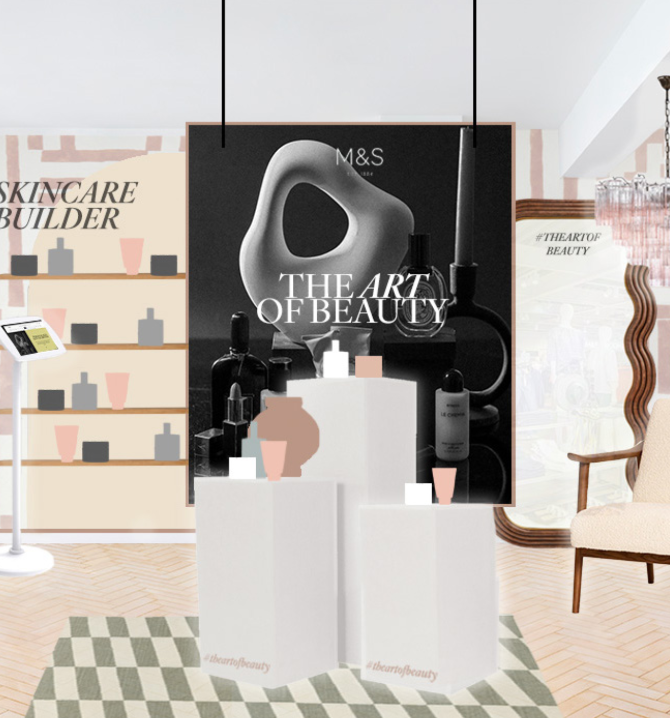 BA FCP work by Tara Lea. Image displays a bold interior design store mockup to entice younger audiences.