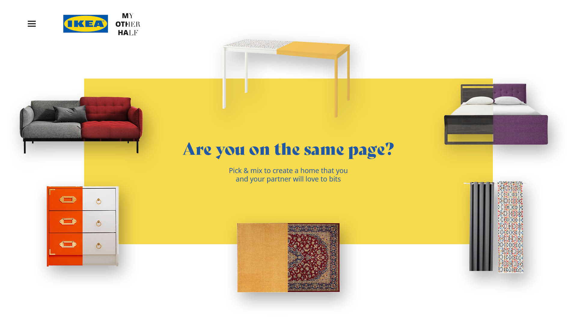 IKEA website that demonstrates customization functionality as a part of My Other Half campaign designed by Tatiana Diakonova (BA Graphic Communication)