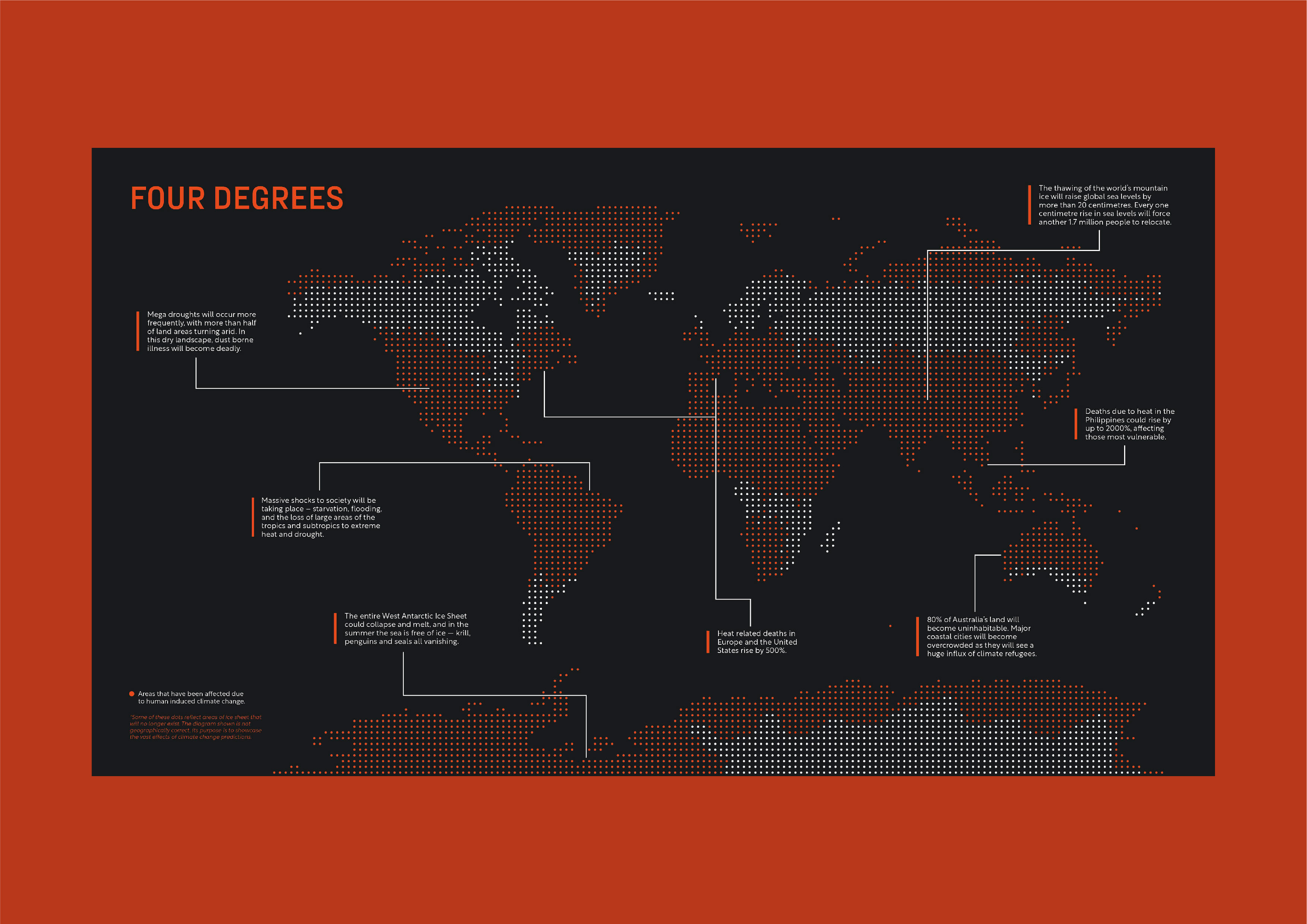 BA Design for Publishing work by Emily Shields showing an infographic of a world map.