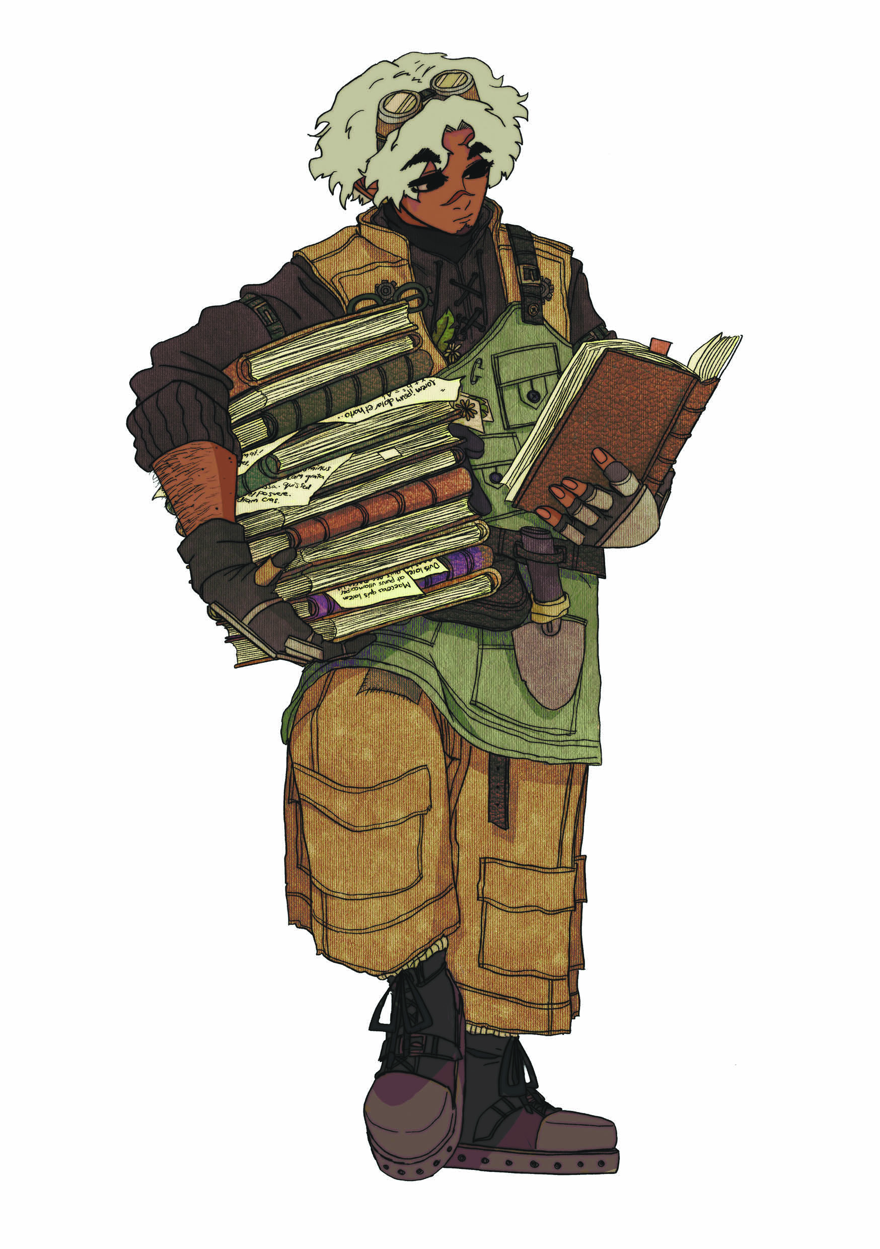 Character illustration of a young man holding books.